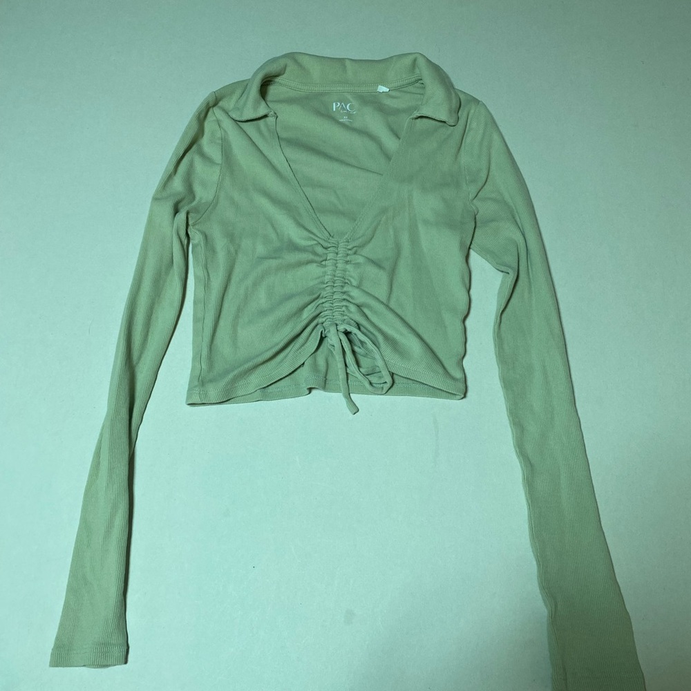 PacSun Olive Long Sleeve Ruched Top